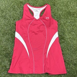 Under Armour heatgear women's M racerback tank top pink white lightly lined bra